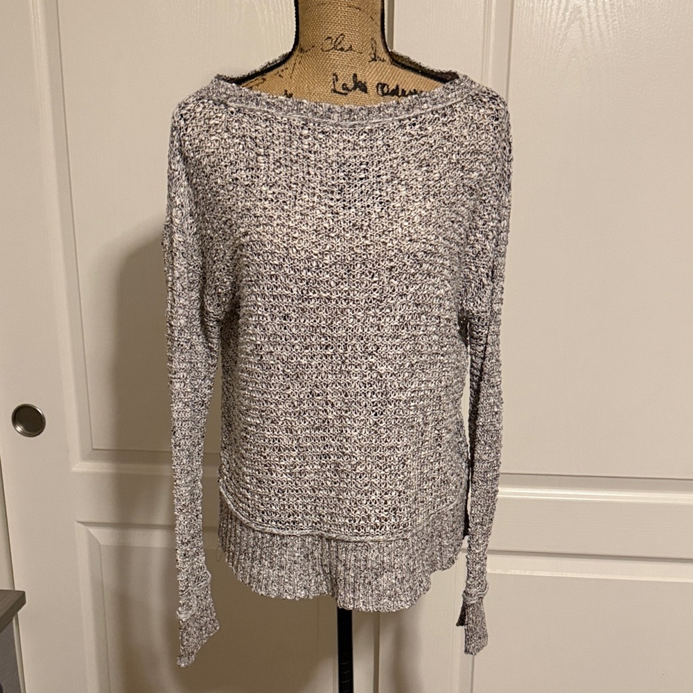 Eileen Fisher Gray Marled Off-Shoulder Knit Pullover